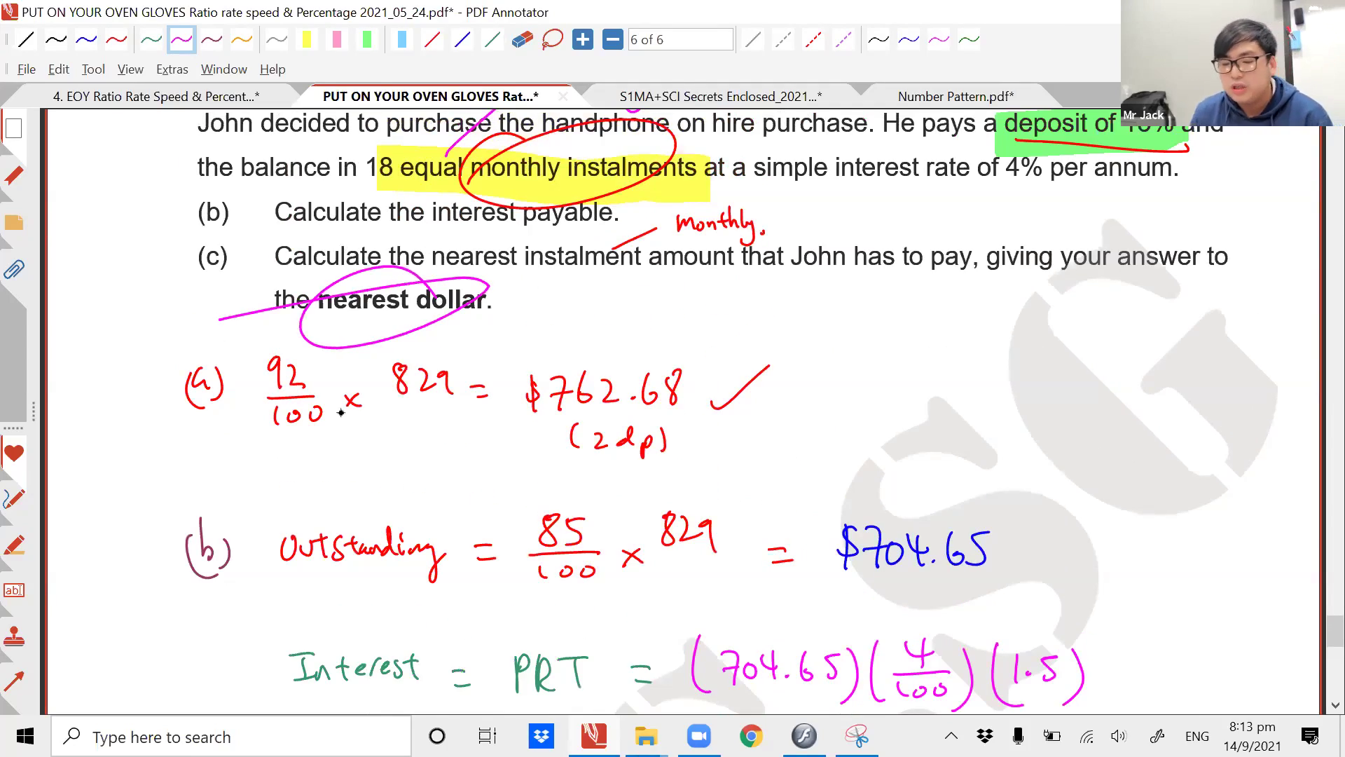 [PERCENTAGE & ARITHMETIC PROBLEMS] Hire Purchase