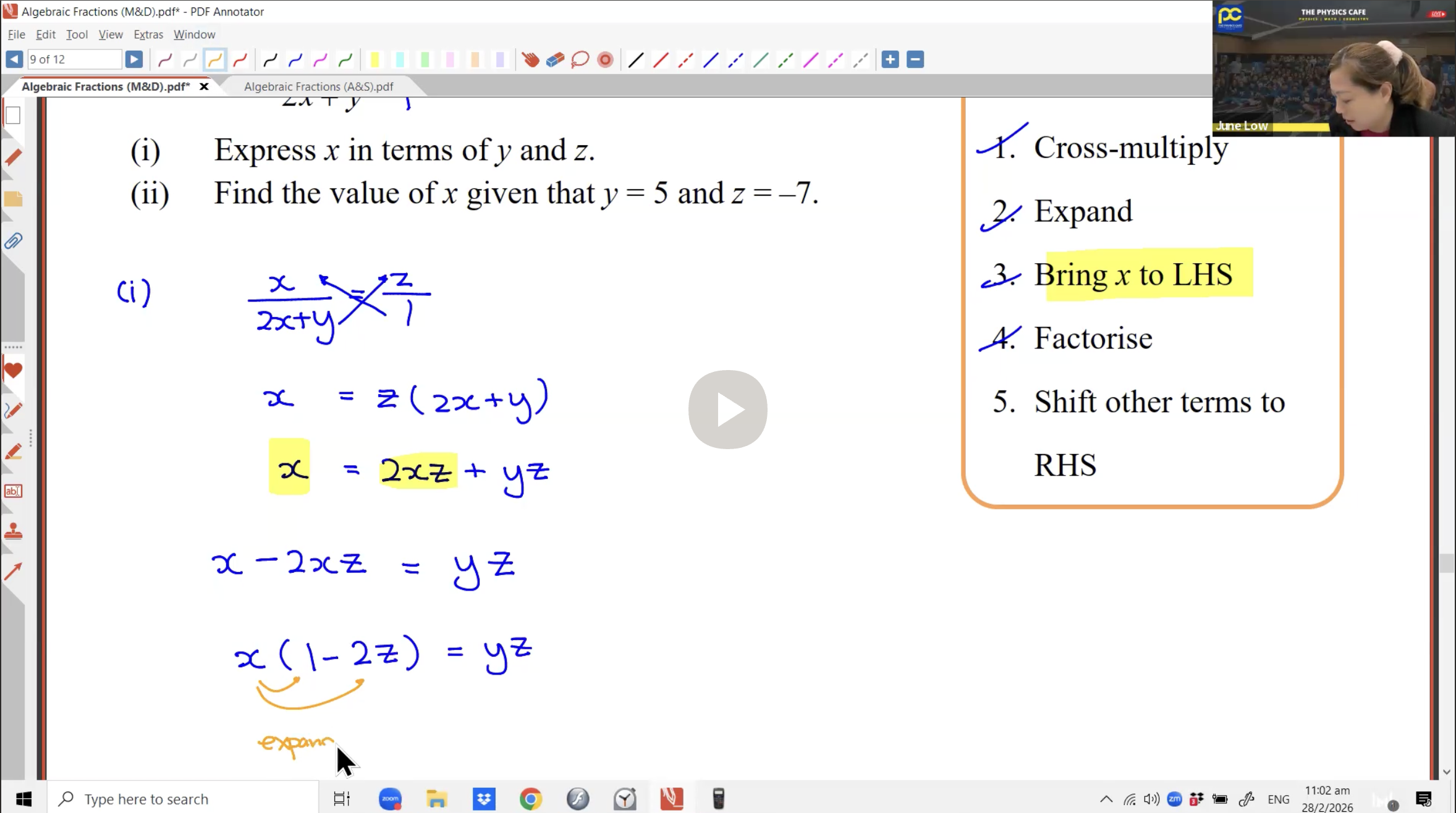 11. Algebraic Fractions and Formulae [2026] - Ms JL