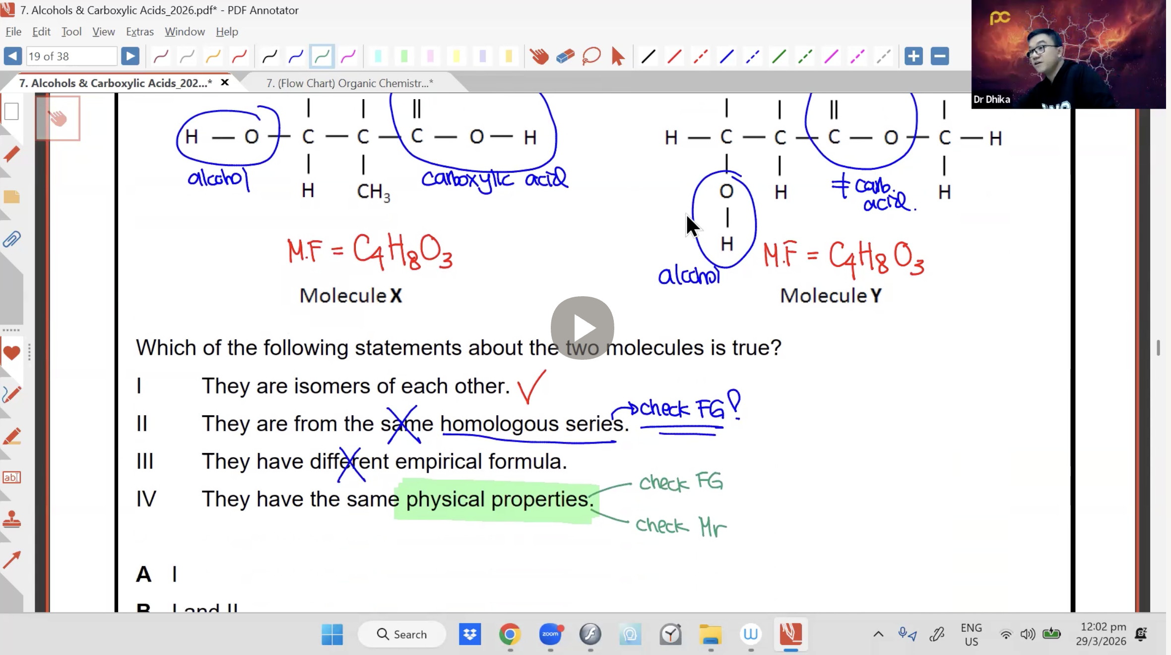 15. Organic Chemistry 5 - Alcohols, Carboxylic Acids [2026] - Dr D
