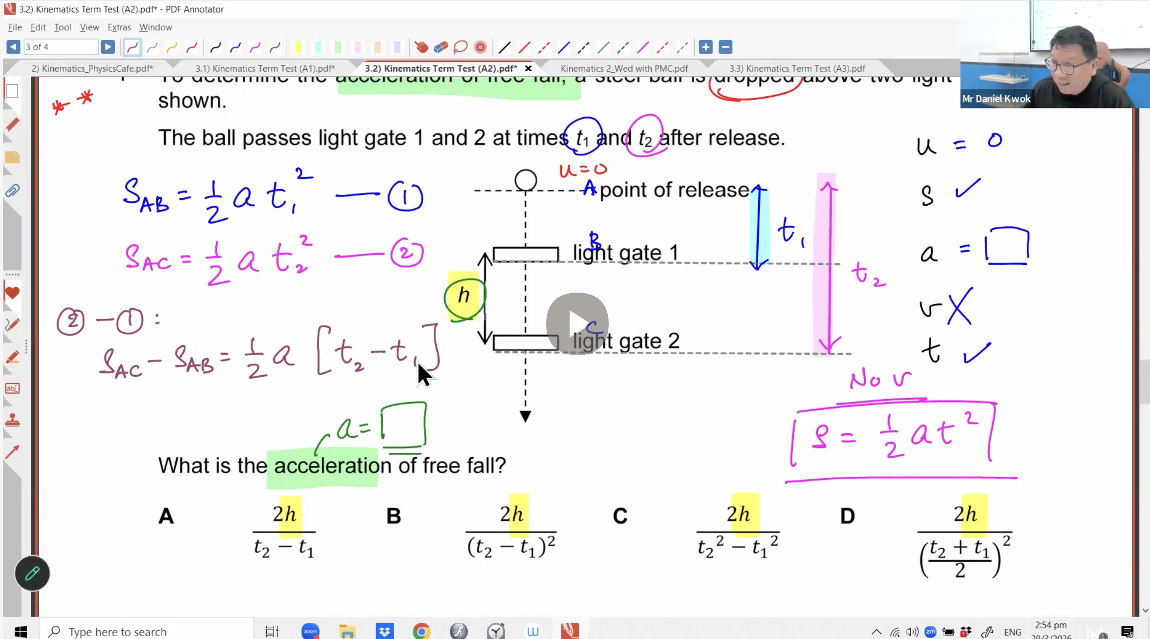 15. Kinematics Term 1 Test A1, A2, A3 [2026] - Mr DK