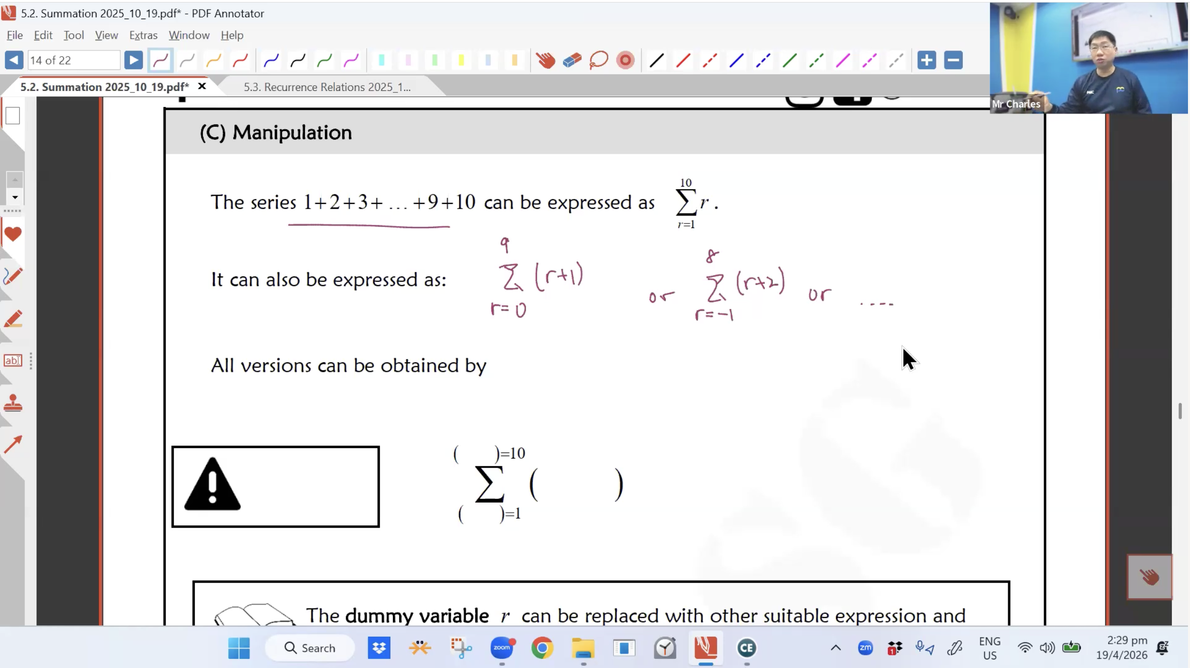 18. Summation L2 + Recurrence Relations L1 [2026] - Mr CT