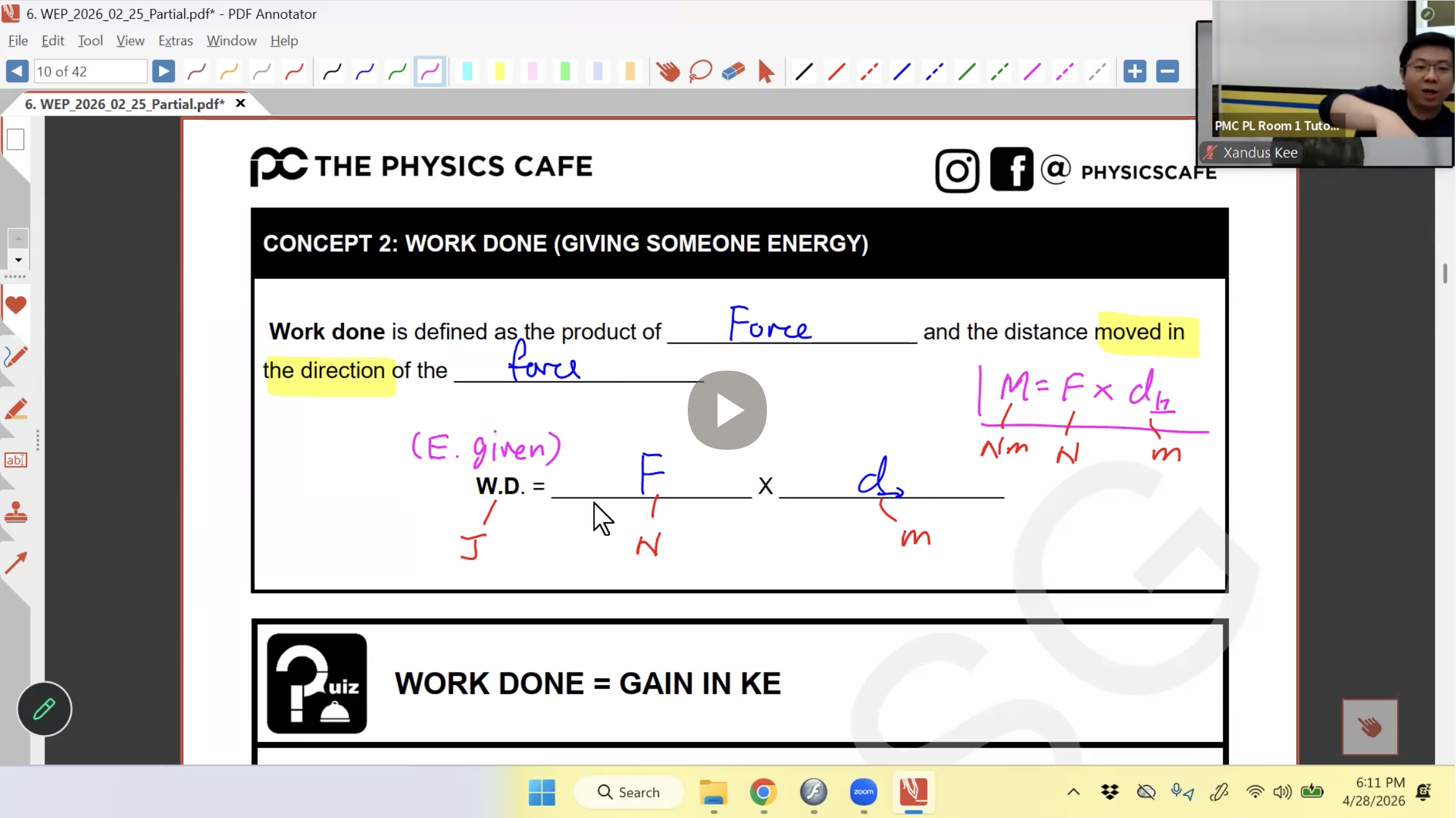 20. Work Energy Power Lesson 1 [2026] - Mr SW