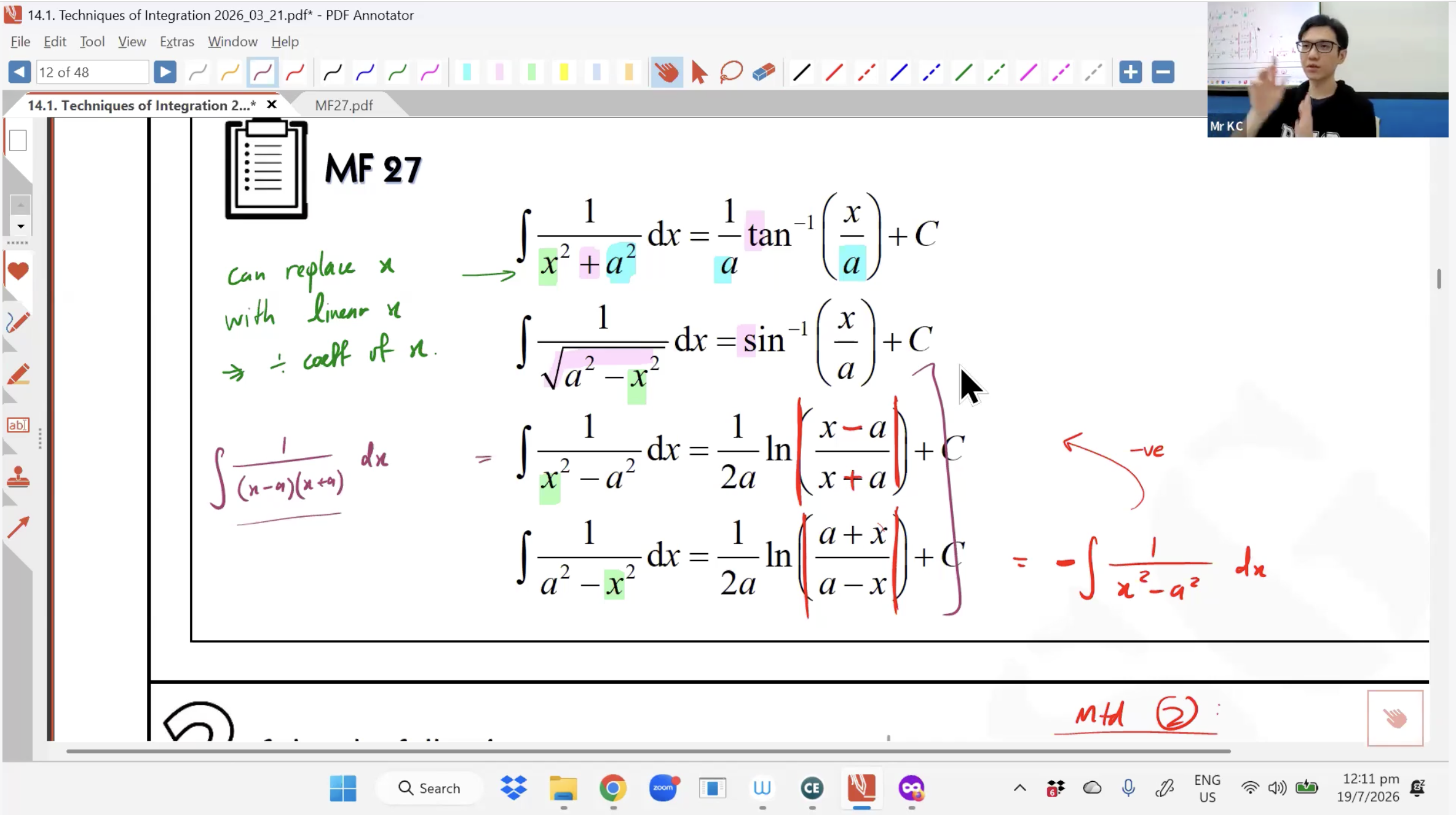 31. Techniques of Integration L1 [2026] - Mr KC